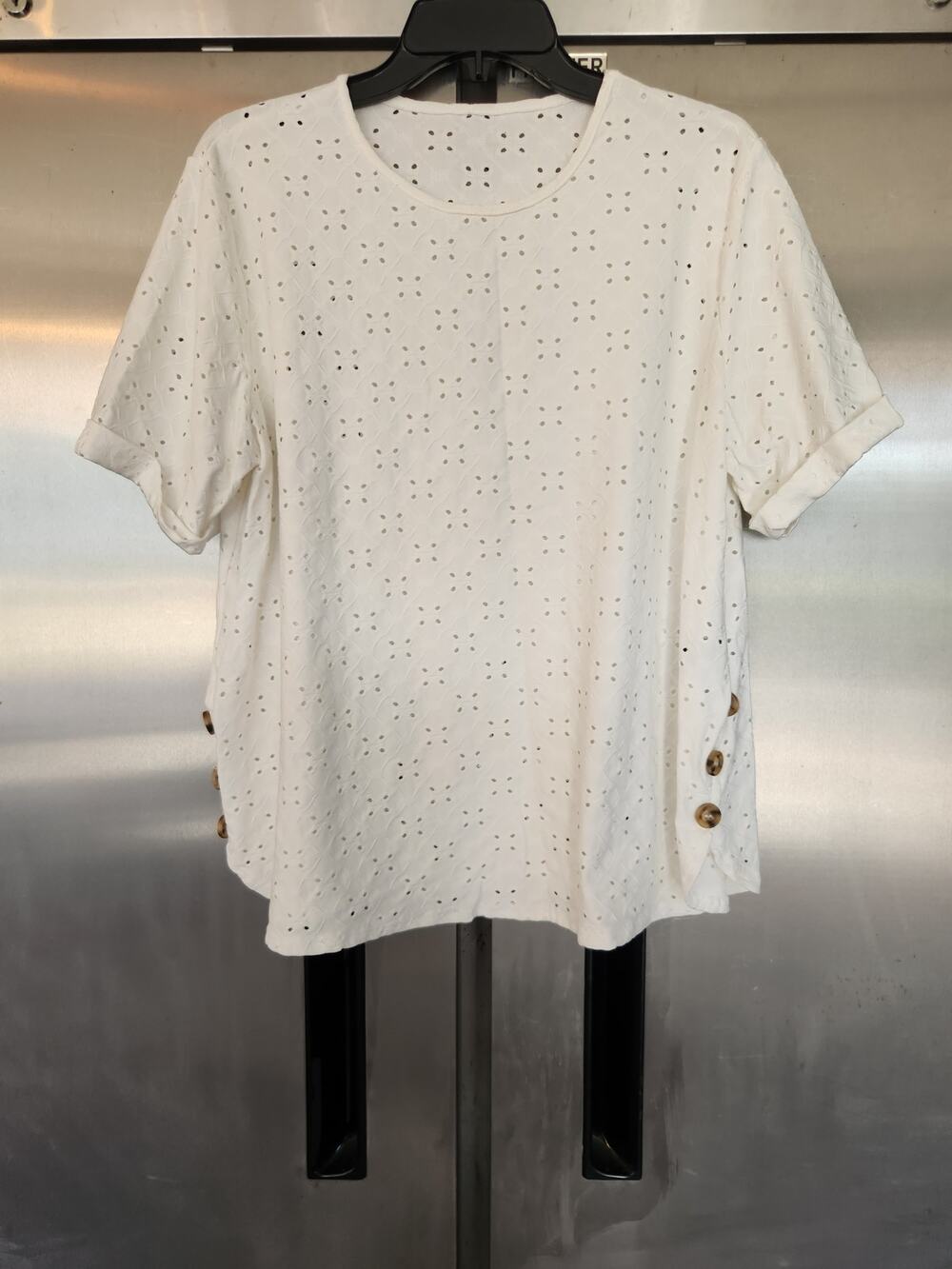 Shein Curve Cream Textured Knit Top Short Sleeve Size 0XL